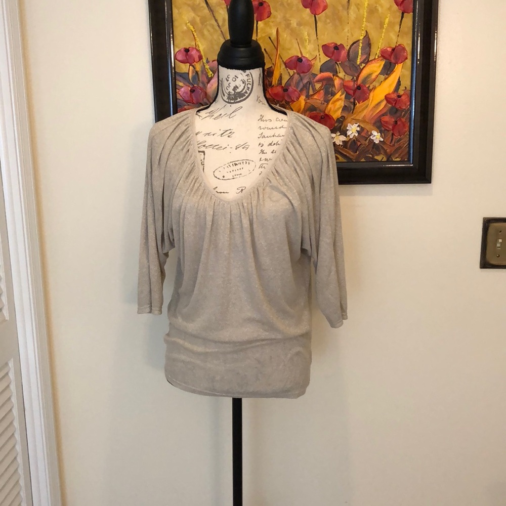White House Black Market Gold V -Neck 3/4 Sleeve